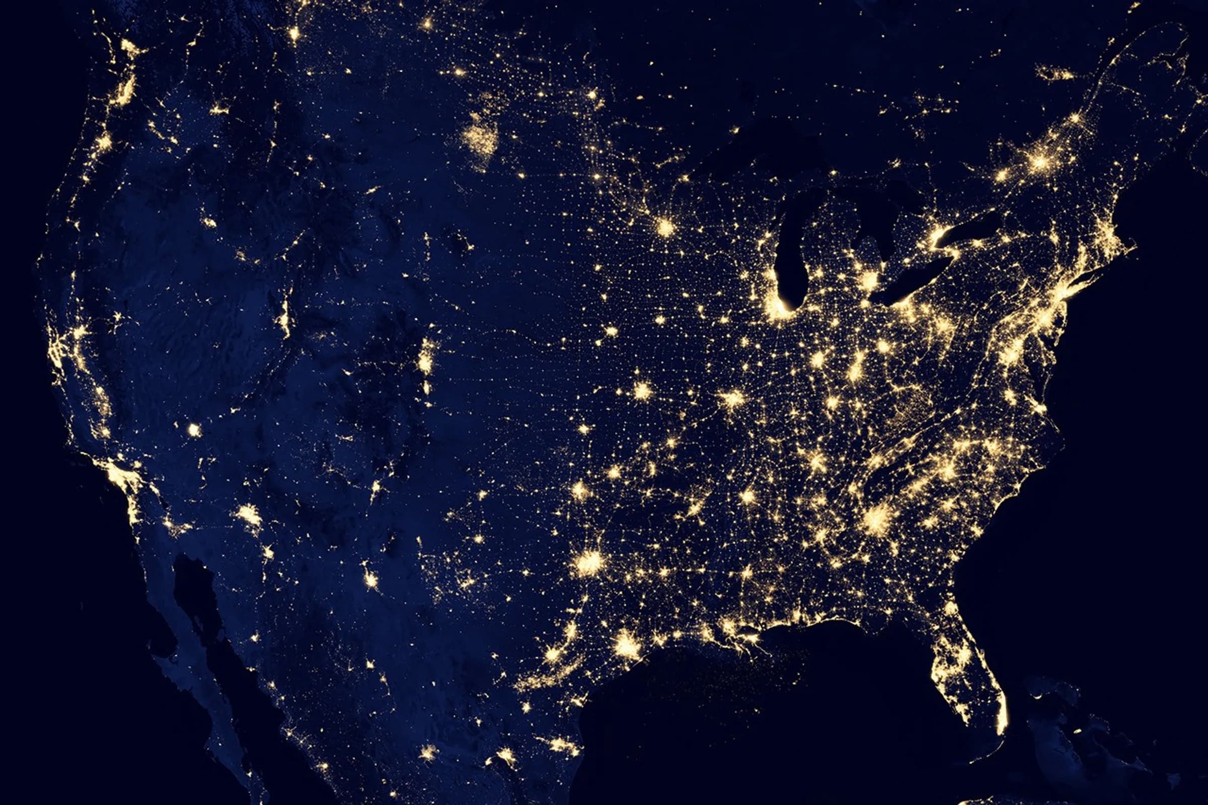 Night-lights satellite view of the United States